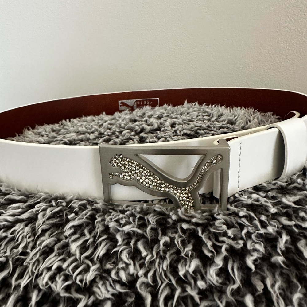 Puma White Belt with Silver Buckle